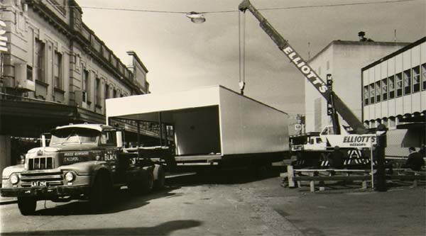 Temporary shops being set up during Market Square redevelopment, c.1984