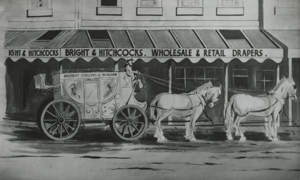 Cobb & Co. Coach at Bright & Hitchcocks, c.1870